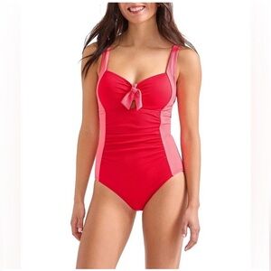 NWT Tommy Bahama Island Cays Colorblock Tie-Front One-Piece Swimsuit
